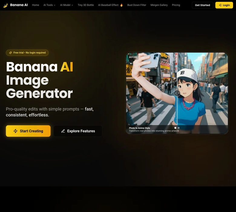 banana ai — landing page