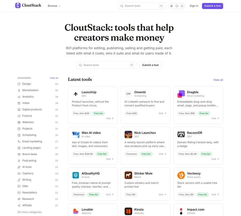 CloutStack — landing page