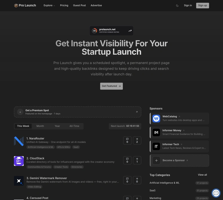 Pro Launch — landing page