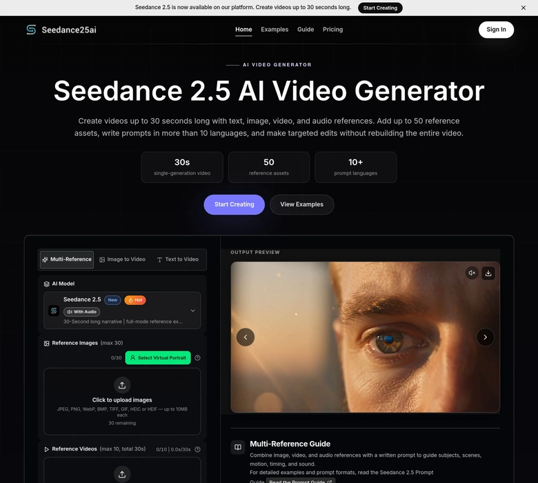 Seedance 2.5 AI Video Generator — landing page