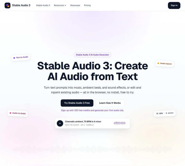 Stable Audio 3 — landing page