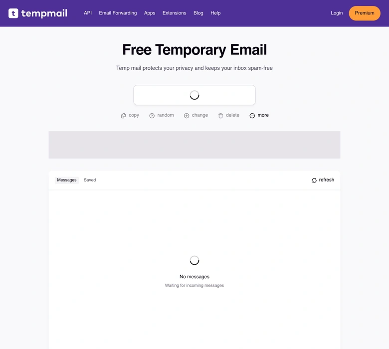 Temp Mail — landing page