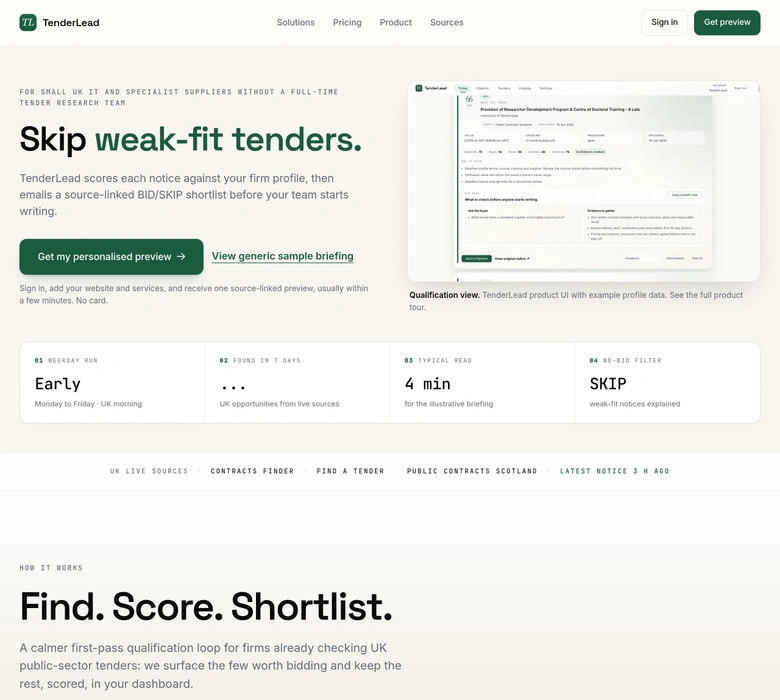 TenderLead — landing page