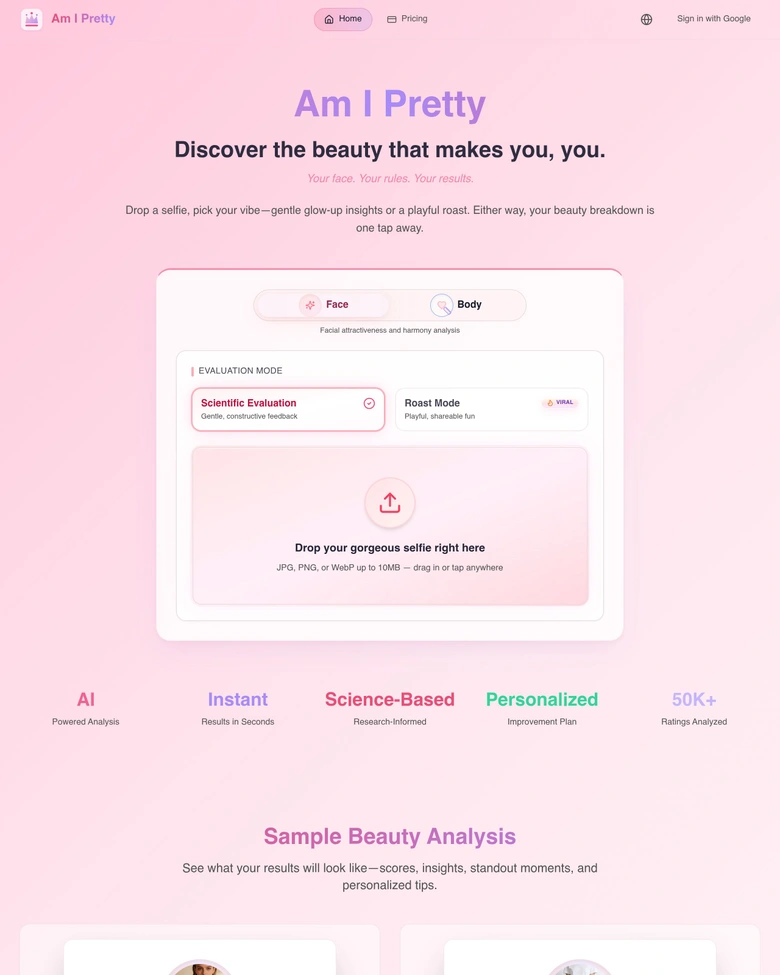 Am I Pretty — landing page