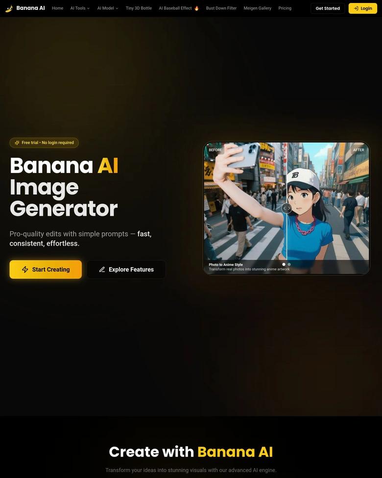 banana ai — landing page