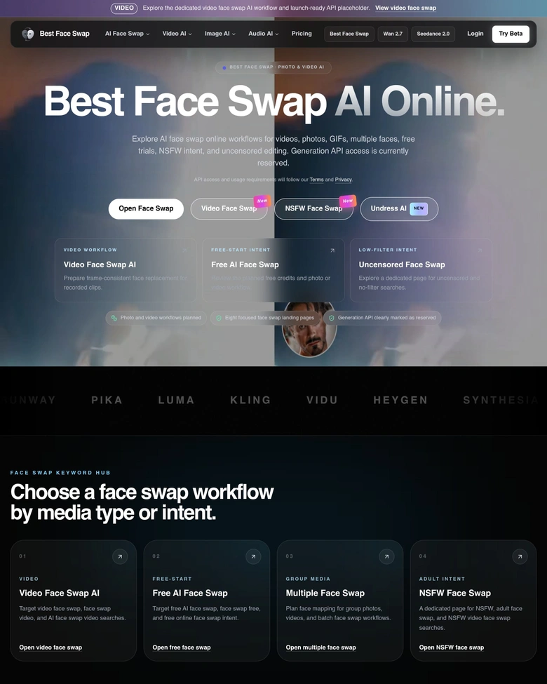 Best Face Swap AI Online — landing page