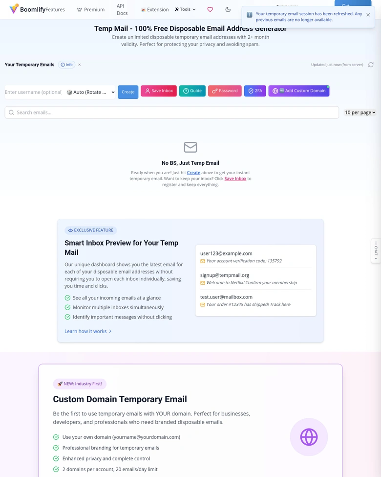 temp mail by boomlify — landing page