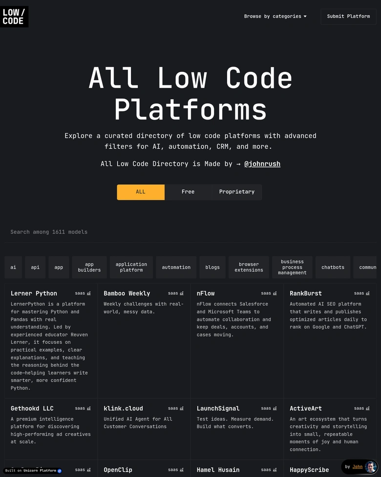 Low Code Platforms — landing page