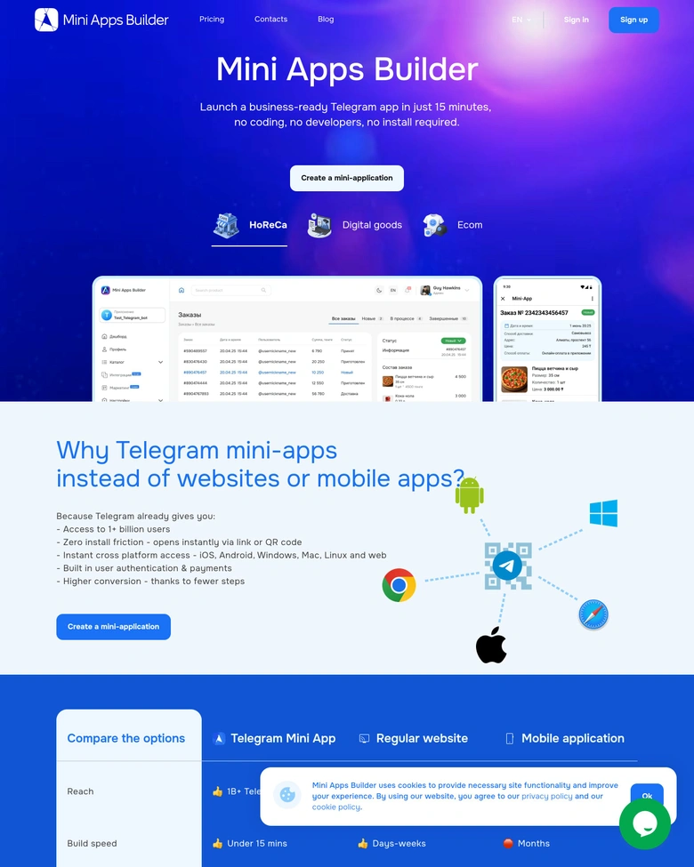 Mini Apps Builder — landing page