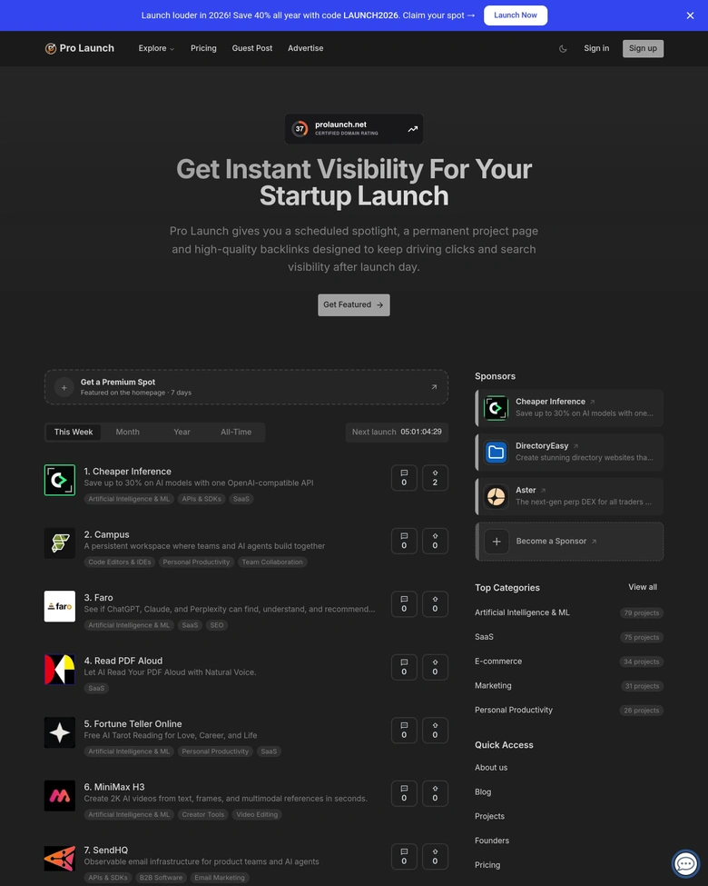 Pro Launch — landing page