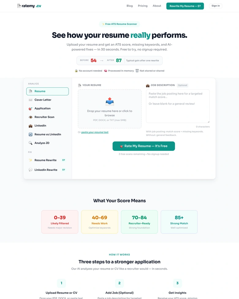 RateMy.cv — landing page