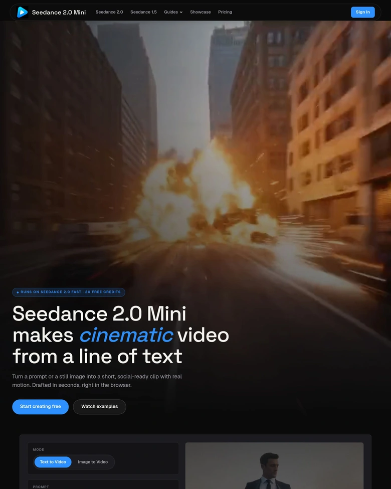 SeedanceMini.video — landing page
