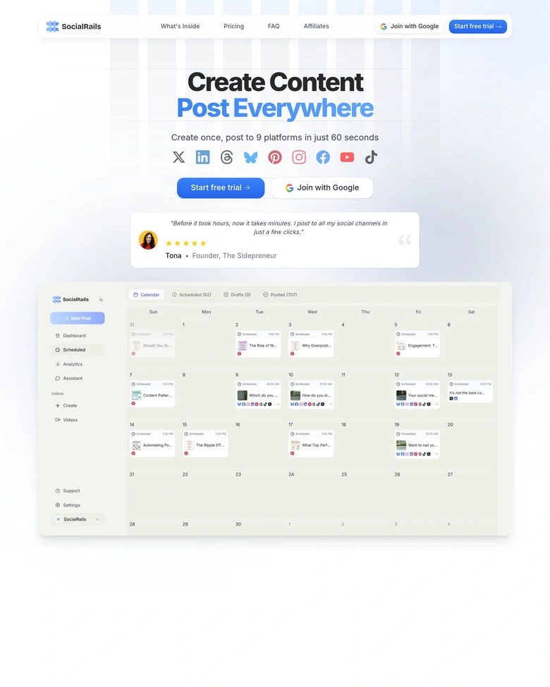 SocialRails — landing page