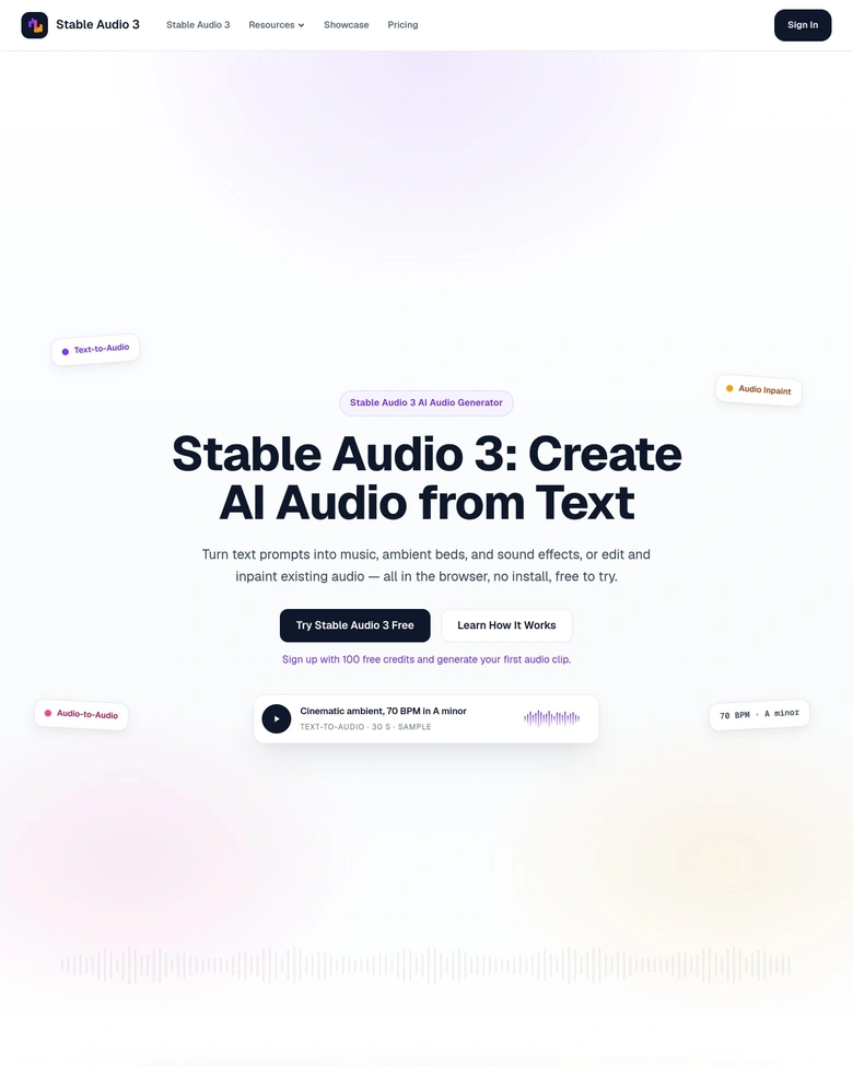 Stable Audio 3 — landing page