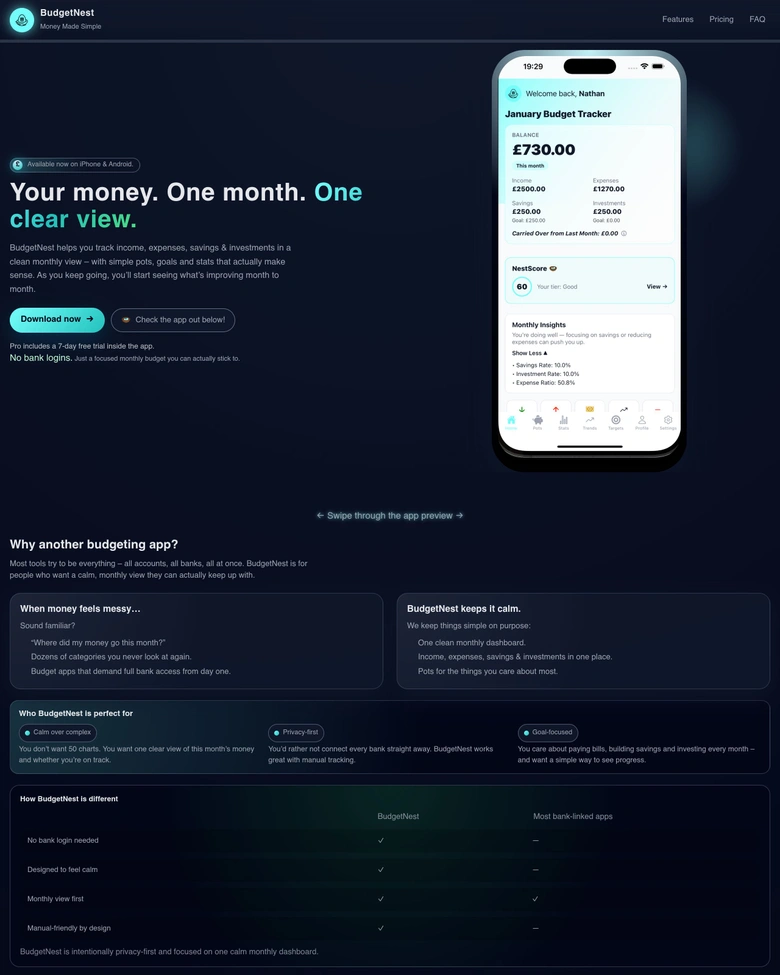 BudgetNest — landing page