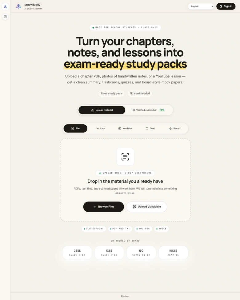 StudyBuddy — landing page