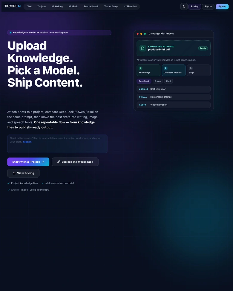 TKCORE AI — landing page