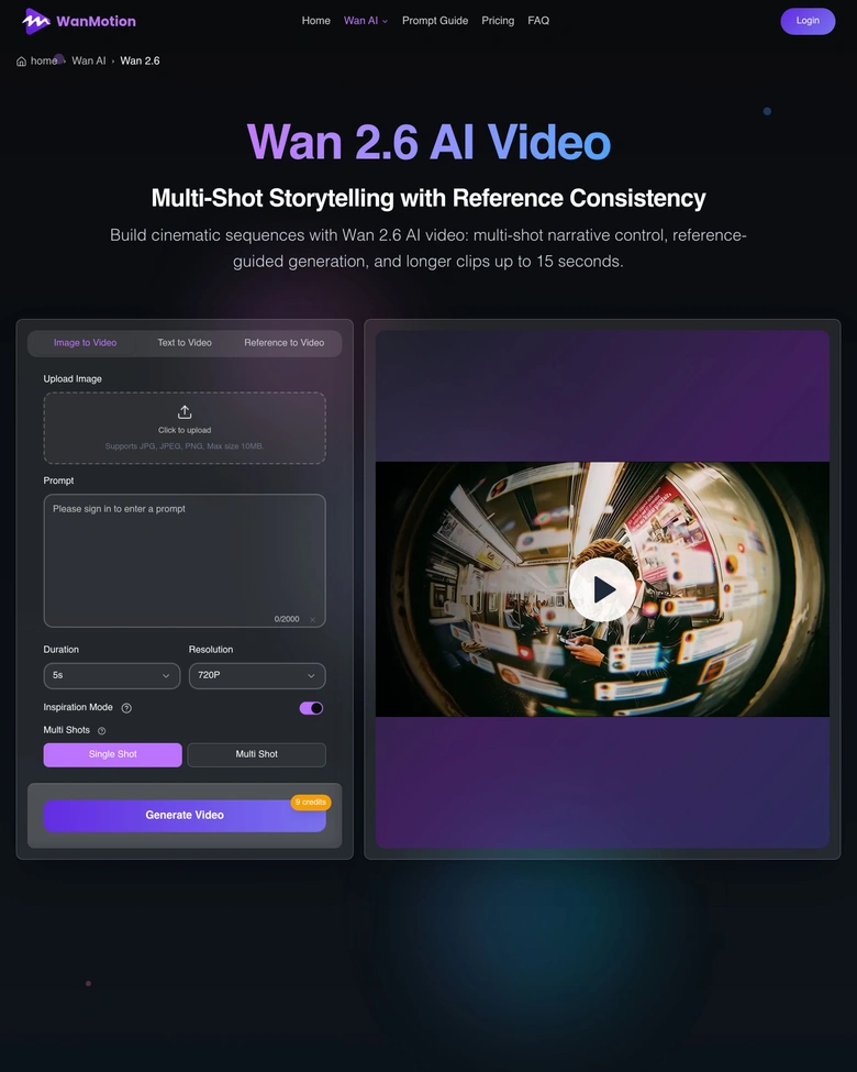 Wan 2.6 AI Video — landing page